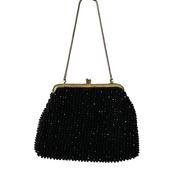 Black Mademoiselle VTG Hand Beaded Sequined Evening Bag Clutch Night Out Party - Picture 1 of 9